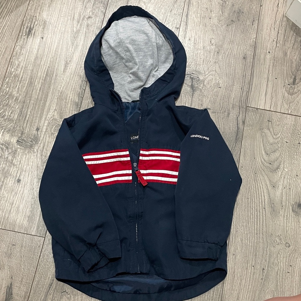 Kids London Fog Navy Jacket with White and Red Accents